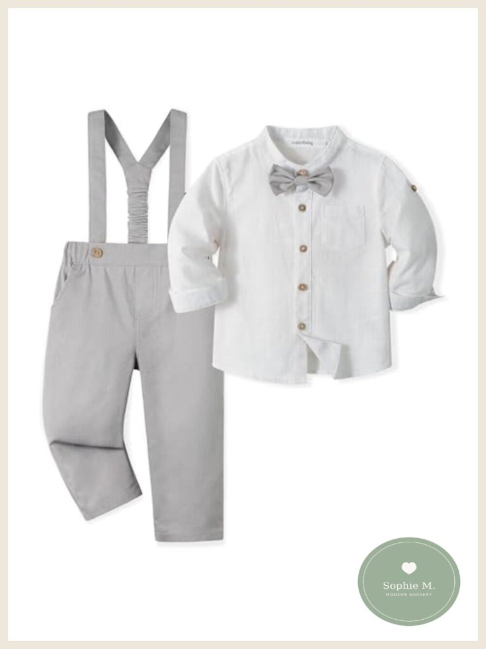 Toddler Boys Formal Wedding Cotton-Linen Suspenders Outfit